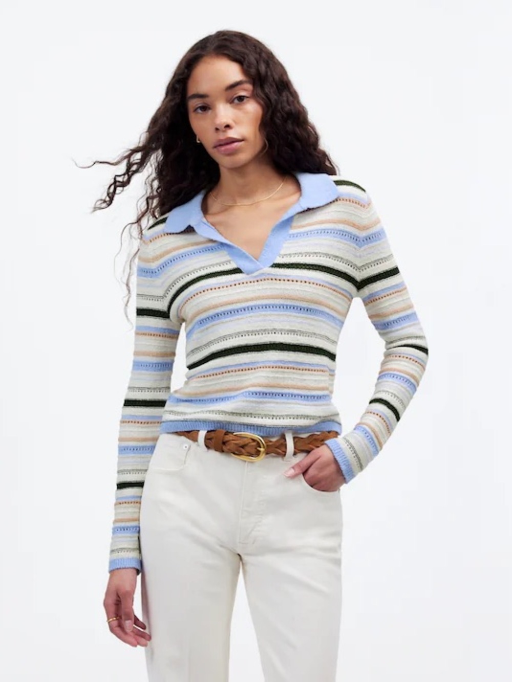Madewell Textural-Stitch Johnny‎ Collar Sweater Size Medium